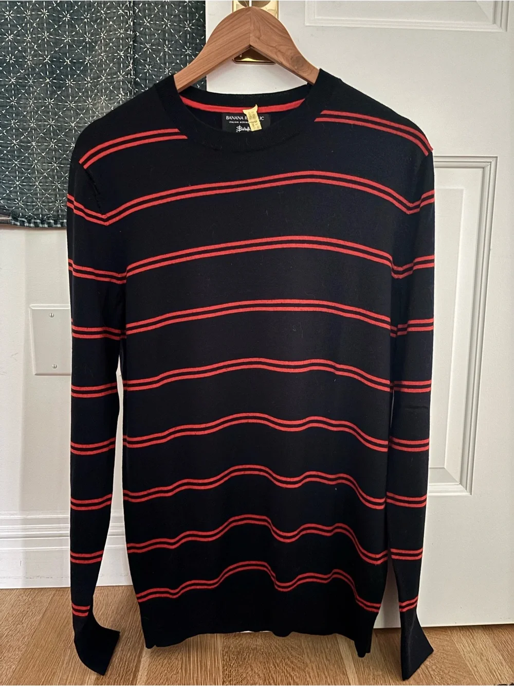 Banana Republic Dark Navy Crewneck Sweater with Orange Stripes